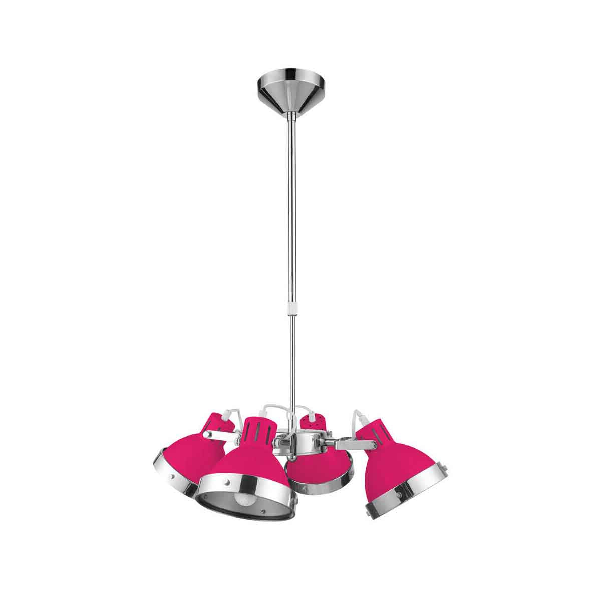 Jasper Hot Pink and Chrome 4 Shade Pendant Light