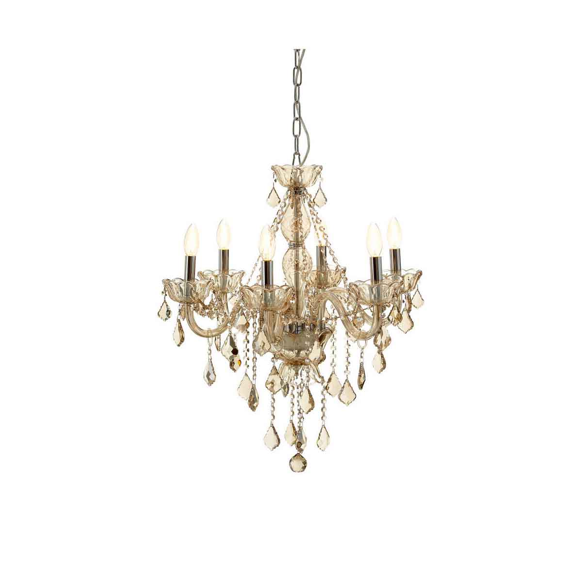 Murano 8 Bulb Chrome And Cognac Glass Chandelier