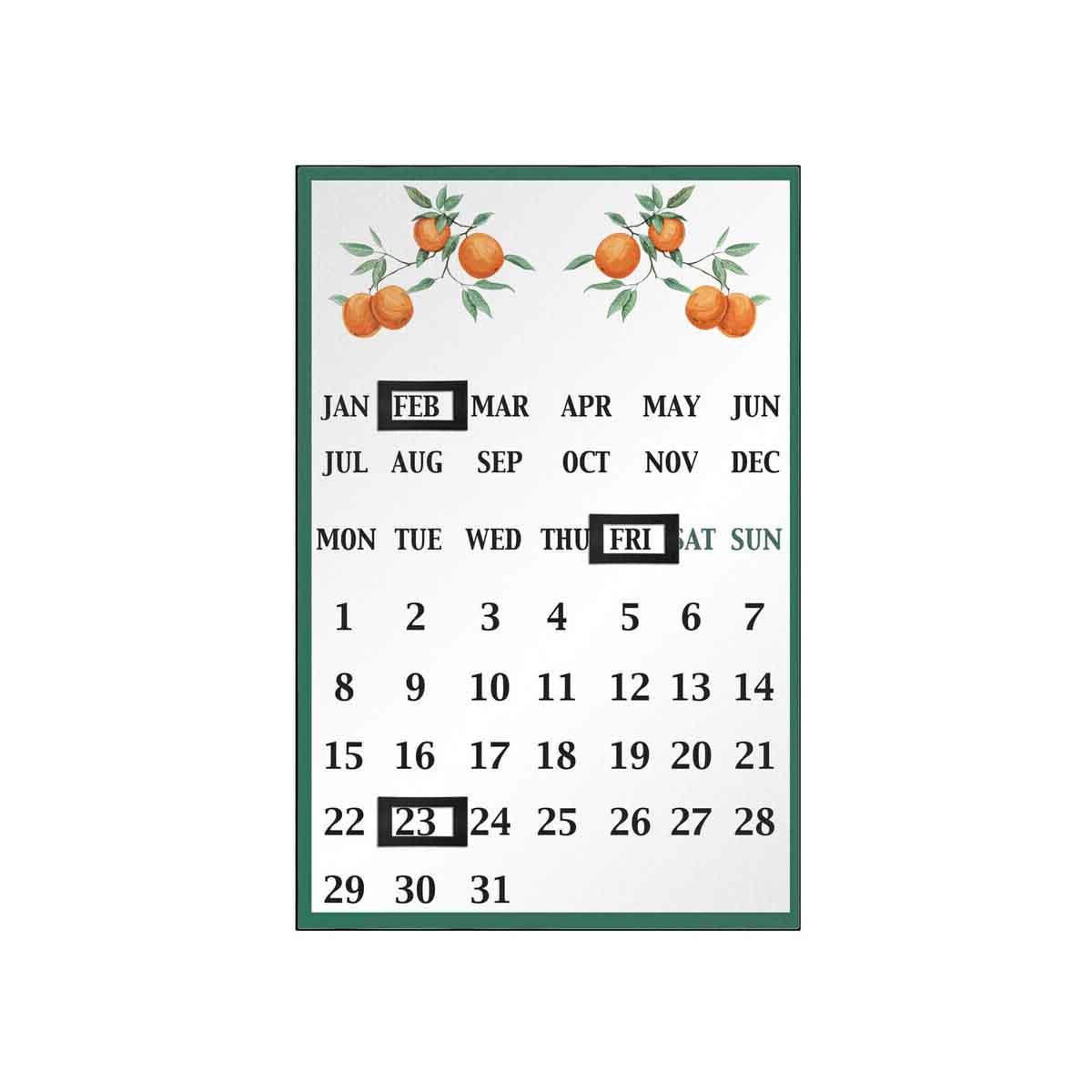 Orchard Fruits Orange Grove Magnetic Calendar