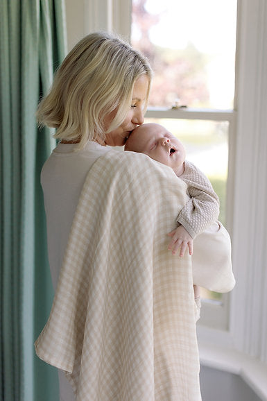Large Swaddle Muslin - Gingham Beige
