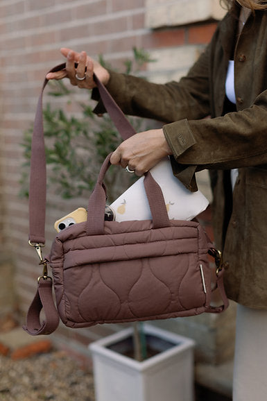 Quilted Stroller Bag - Mocha/Pears Print