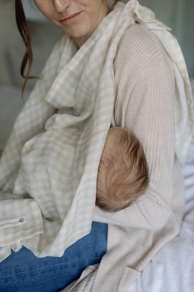 Large Swaddle Muslin - Gingham Beige