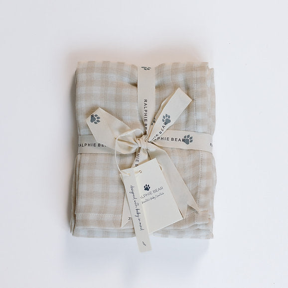 Large Swaddle Muslin - Gingham Beige
