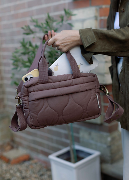 Quilted Stroller Bag - Mocha/Pears Print