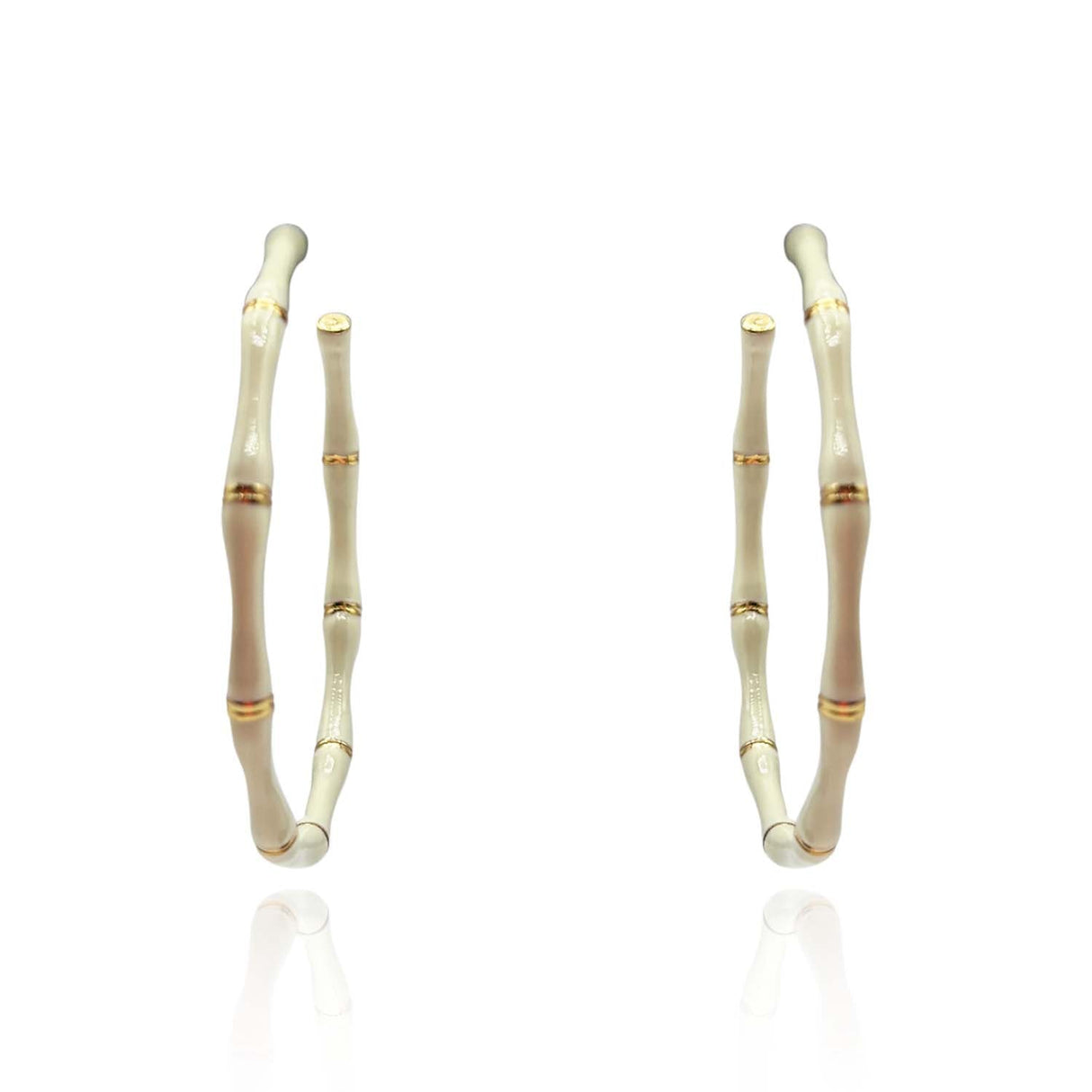 White Enamel and Gold Plated Bamboo Earrings