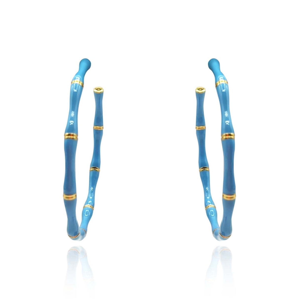 Turquoise Enamel and Gold Plated Bamboo Earrings