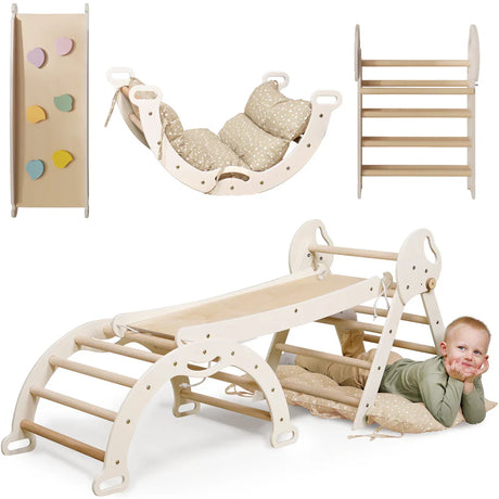 4in1 Montessori Climbing Frame: Pikler Triangle + Arch + Slide Board + Cushion for Toddlers (1–3 Years)