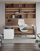 Abdi Corner Office Desk With Storage, Sintered Stone