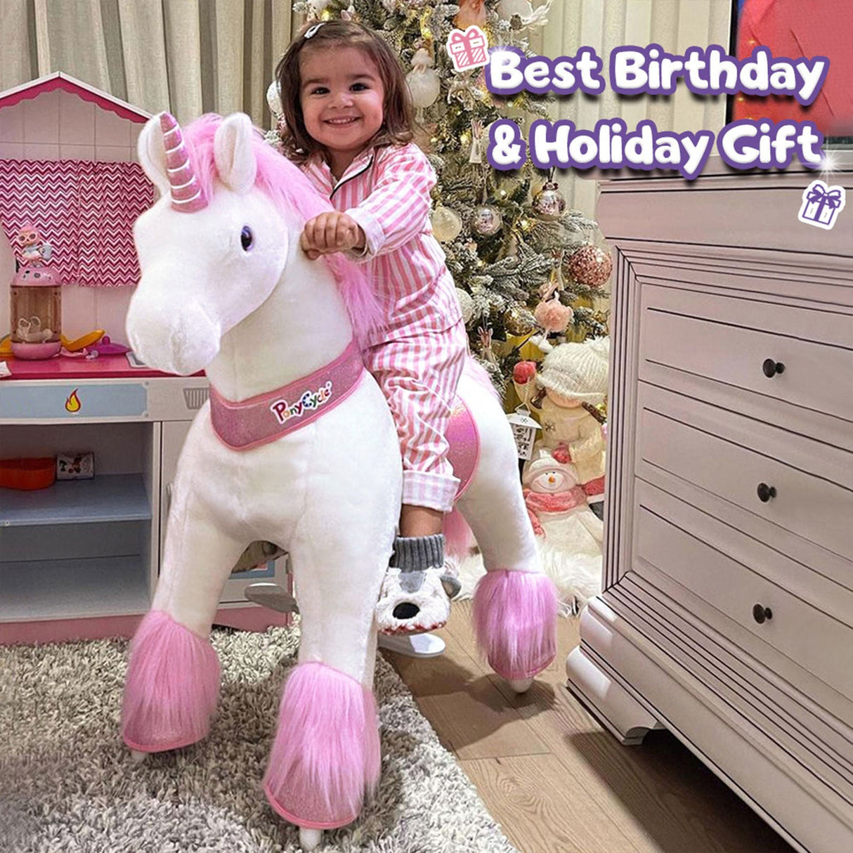 Ride-on Plush Unicorn Age 4-8 Pink（UK&EU in Stock）