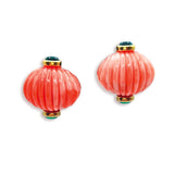 Luisa Carved Coral and Jade Resin Omega Back Pierced Earrings
