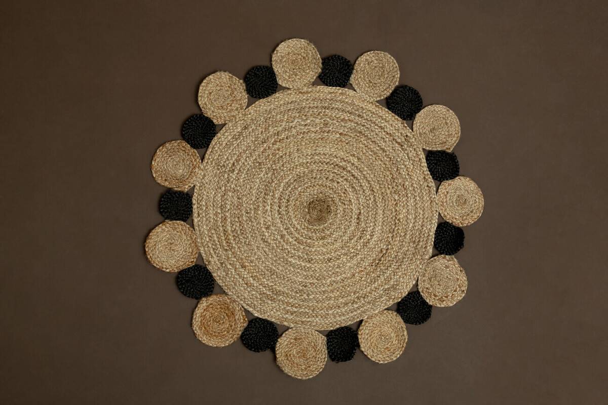 Bosie Demir Small Round Natural and Black Jute Rug