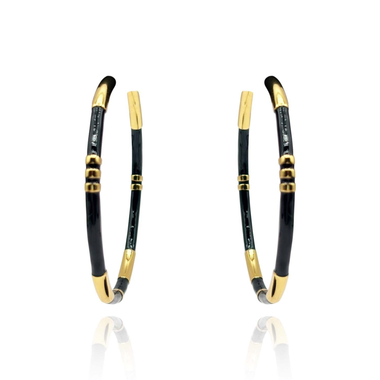 Black and Gold Stripe Hoop Eaarings