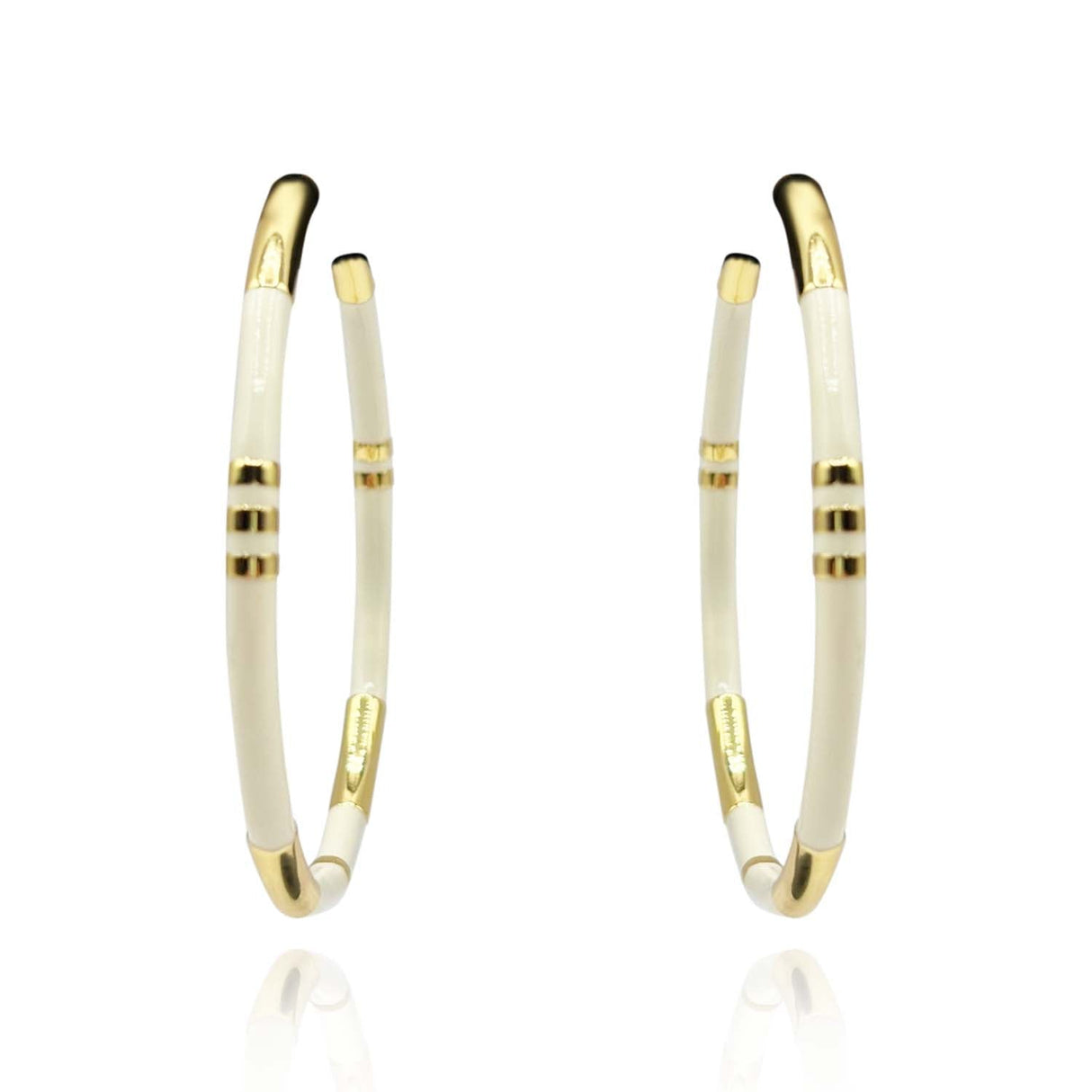 White and Gold Stripe Hoop Eaarings