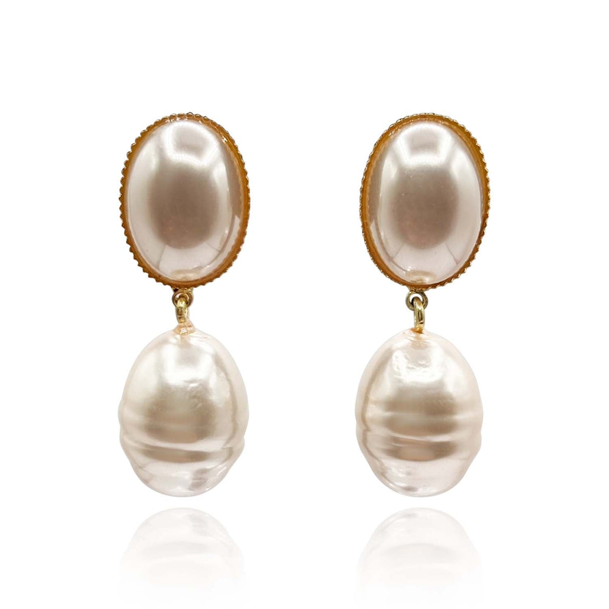 Emma Baroque Champagne Glass Pearl Drop Clip Earrings
