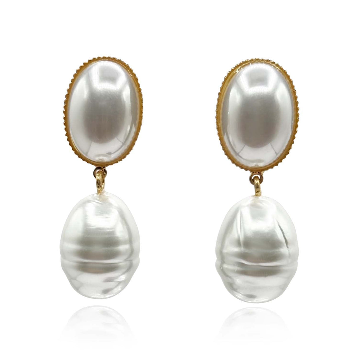Emma Baroque White Glass Pearl Drop Pierced Earrings