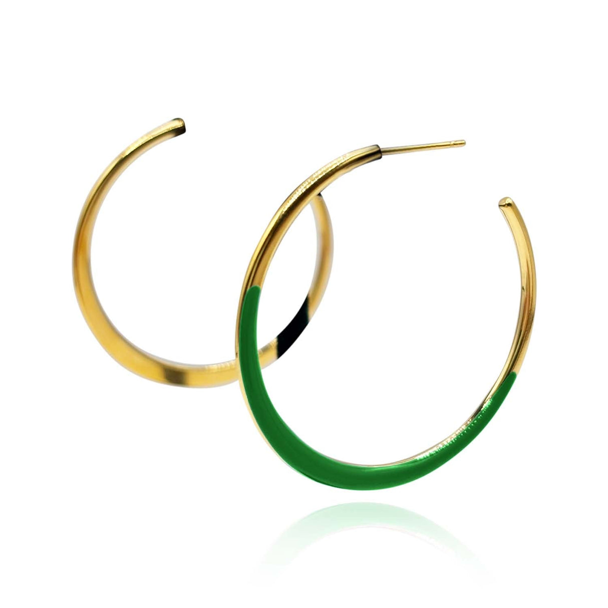 Gold and Green Enamel Hoop Eqrrings