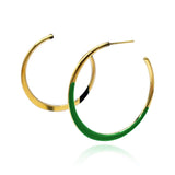 Gold and Green Enamel Hoop Eqrrings
