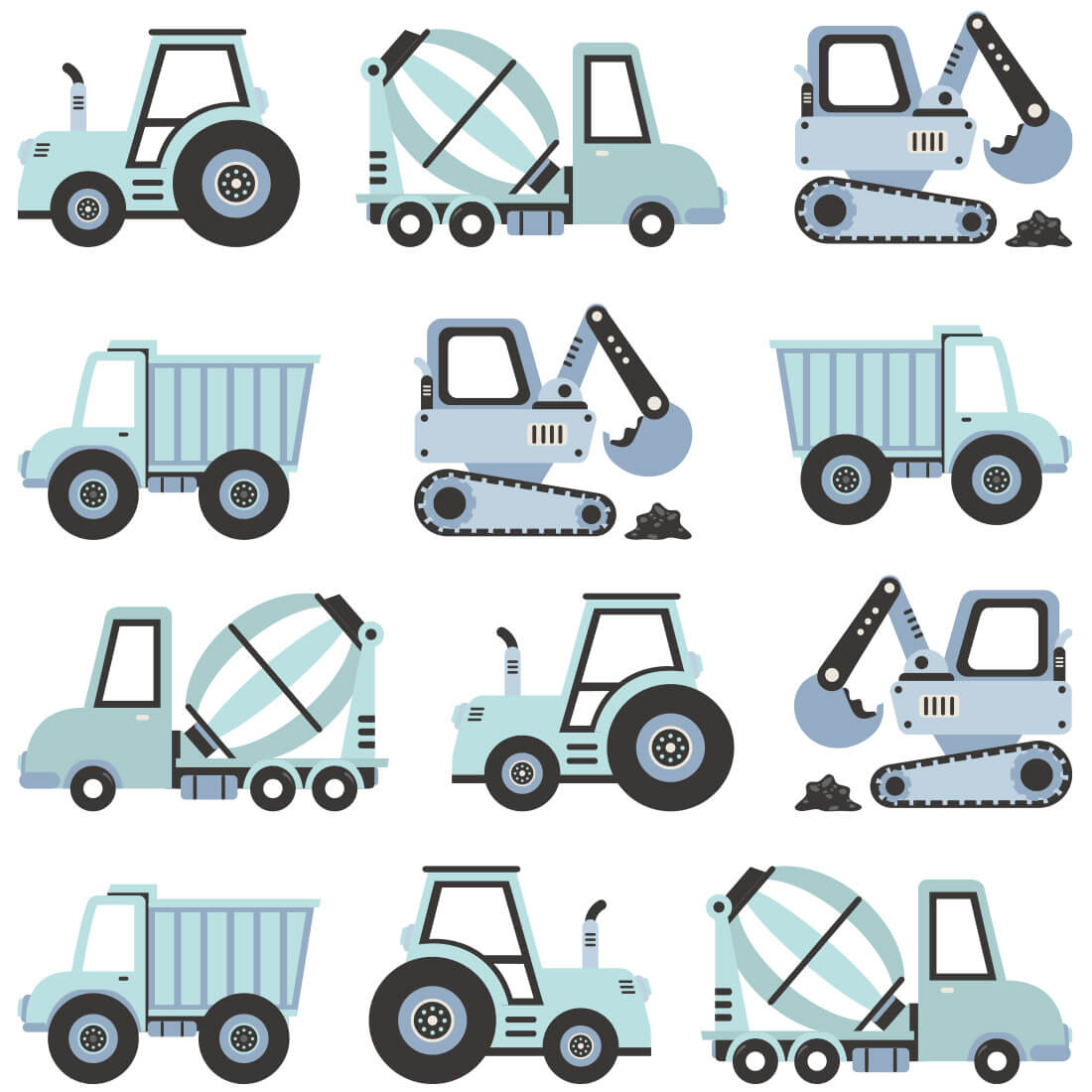 Wall Stickers | Blue Construction Vehicles