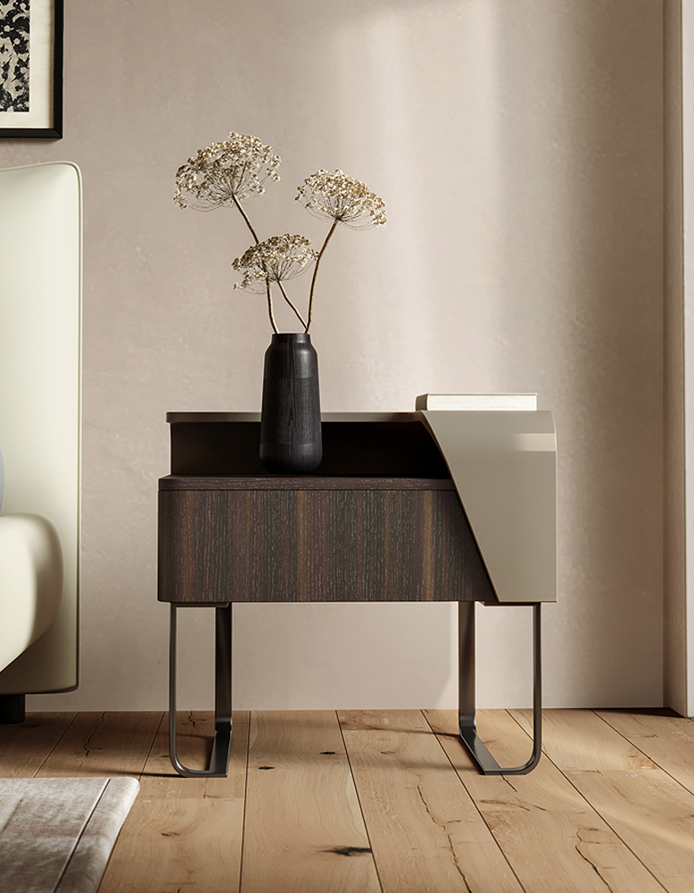 Aella Contemporary Bedside Table, Solid Wood