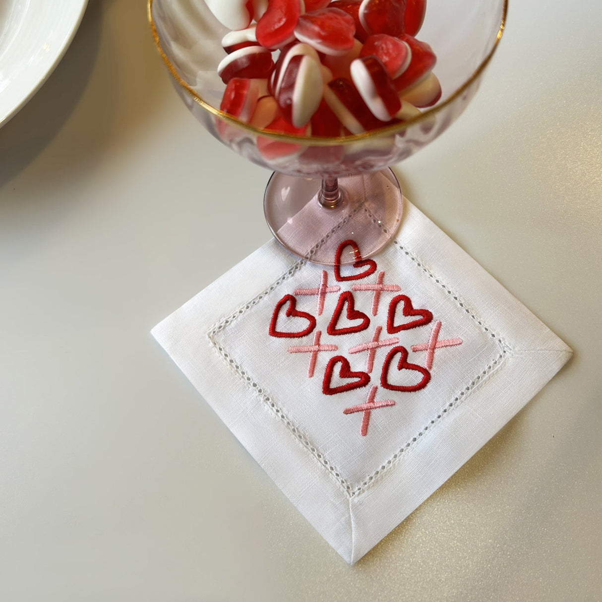 Heart & Kisses Embroidered Cocktail Napkins | Set of 2 Designs