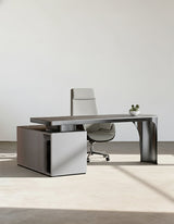 Abdi Corner Office Desk With Storage, Sintered Stone