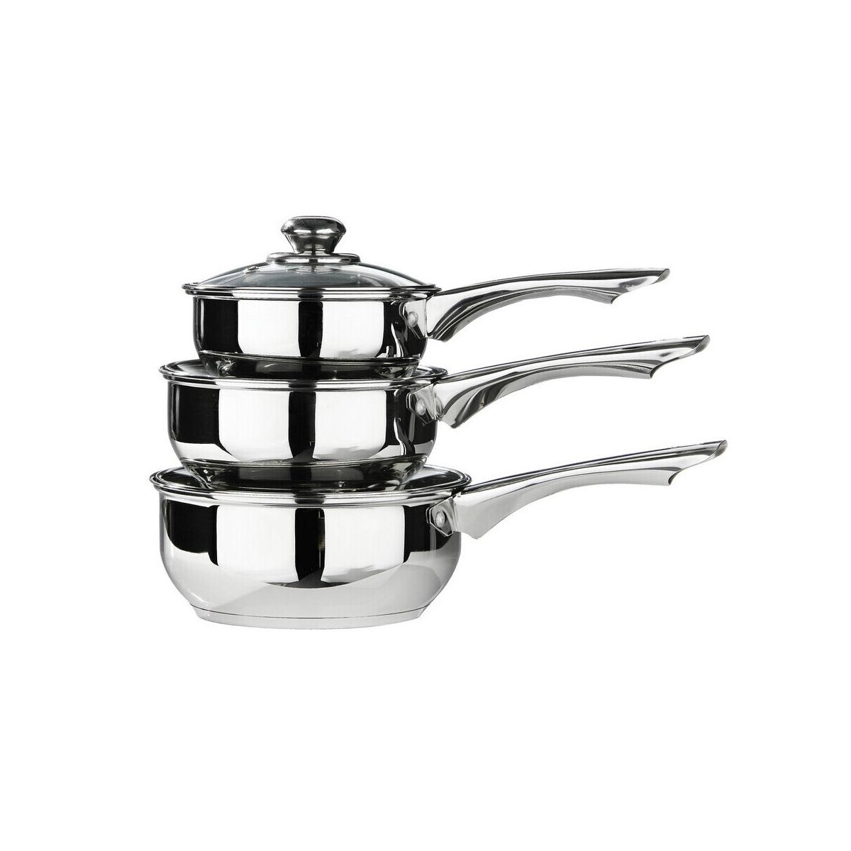Crosse 3pc Mirrored Stainless Steel Pan Set With Glass Lids