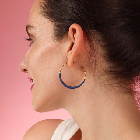 Black and Gold Enamel Hoop Earrings