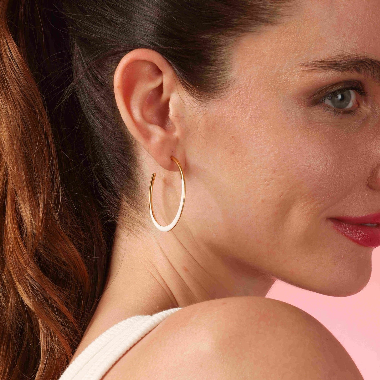 Gold and White Enamel Hoop Earrings