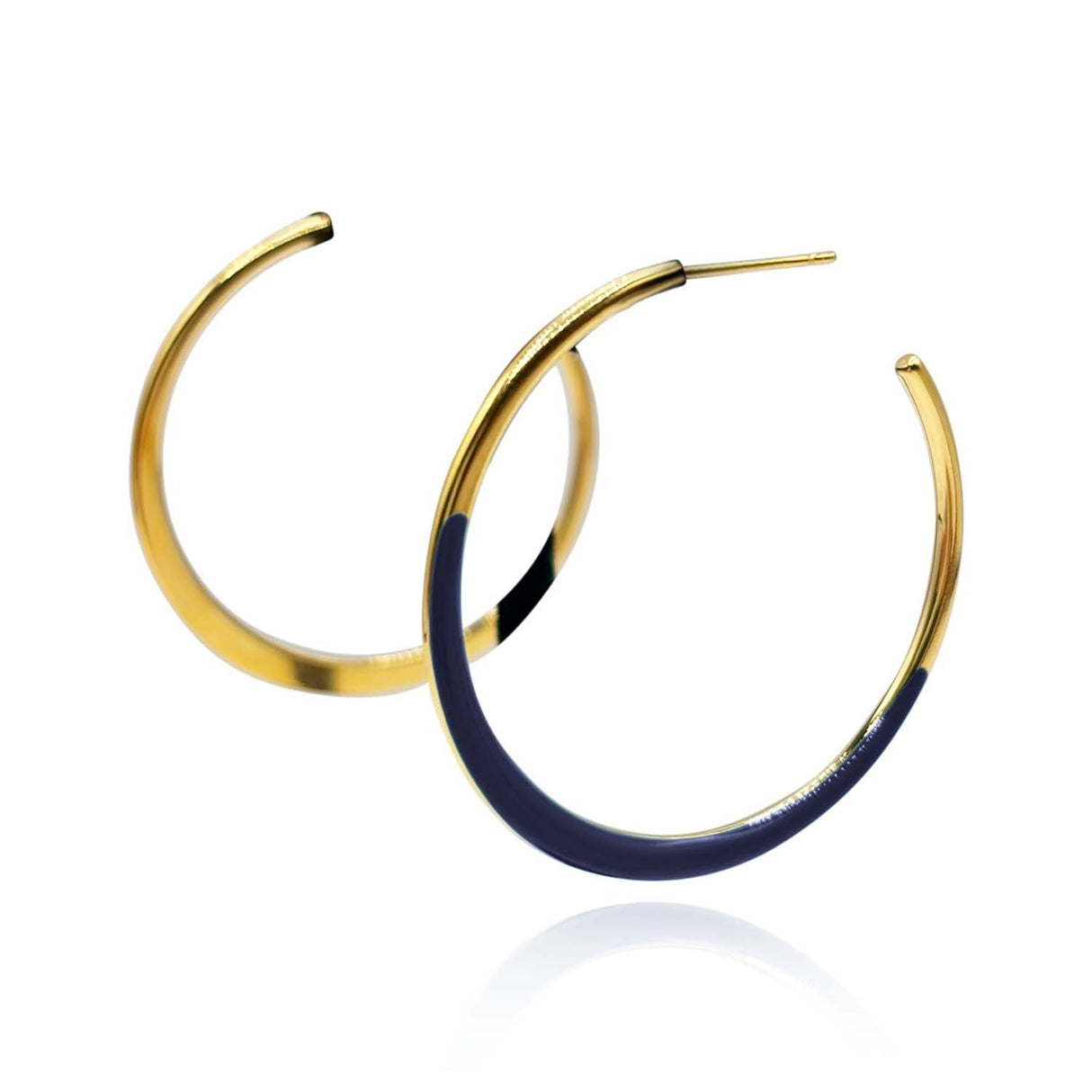 Black and Gold Enamel Hoop Earrings