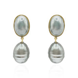 EMMA BAROQUE GREY GLASS PEARL DROP CLIP EARRINGS