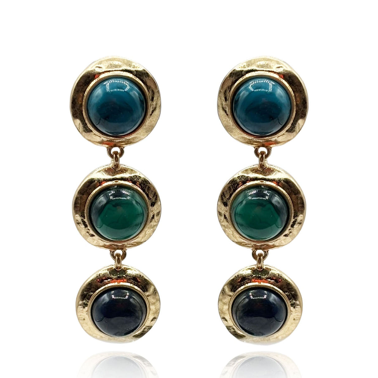 Flora Three Stone Turquoise and Malachite Resin Pierced Earrings
