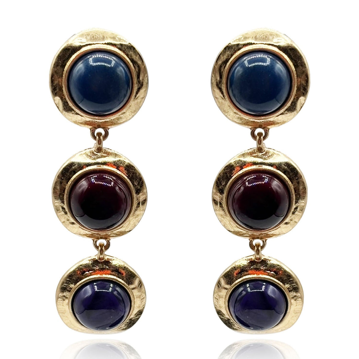 Flora Three Stone Lapis and Carnelian Resin Pierced Earrings