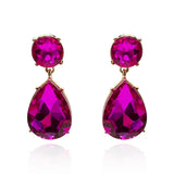 Large Pear-Faceted Fuschia Drop Clip on Earrings in Brass With Gold Plating