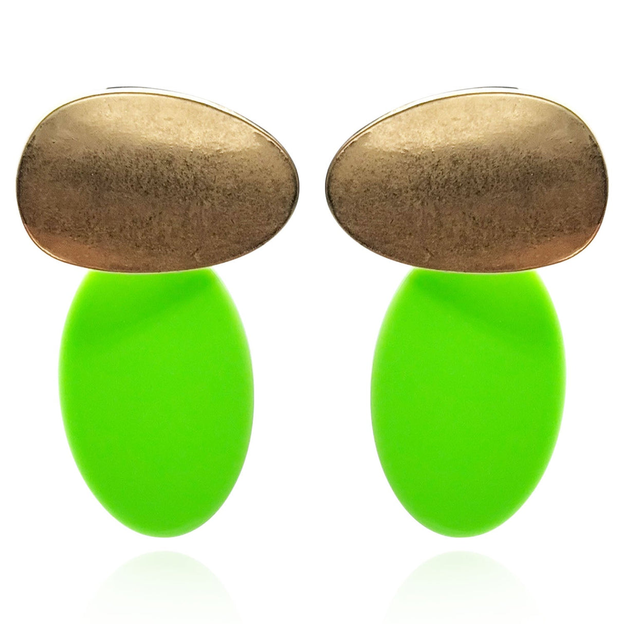 Chiara Worn Gold and Lime Green Pierced Resin Drop Earrings