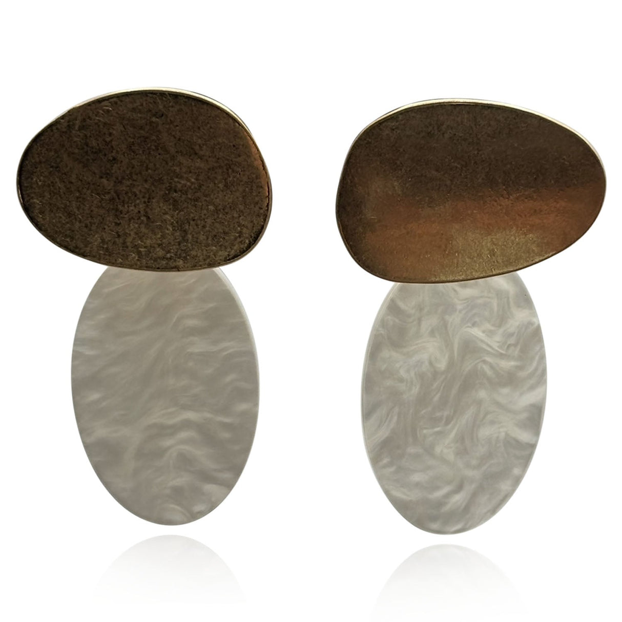 Chiara Worn Gold and Mother of Pearl Pierced Resin Drop Earrings