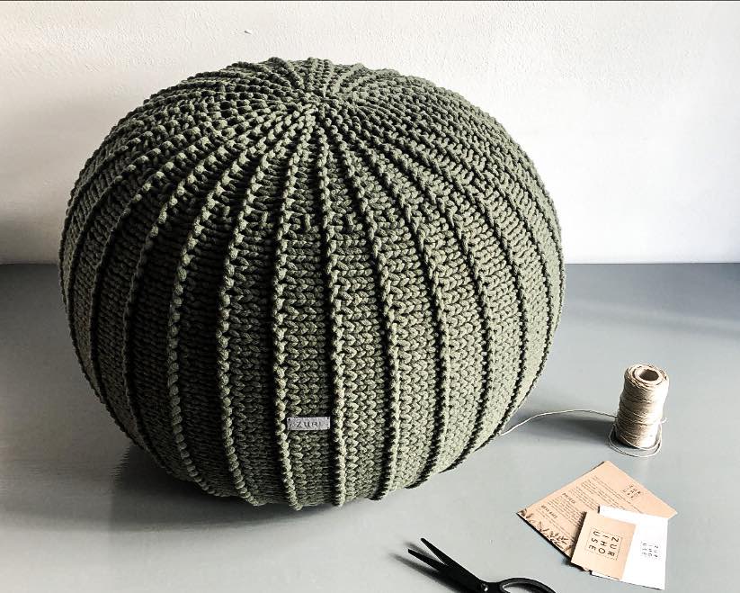 Knitted Pouffe, Medium | OLIVE GREEN