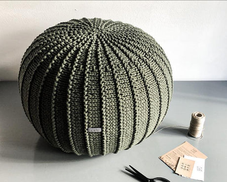 Knitted Pouffe, Medium | OLIVE GREEN