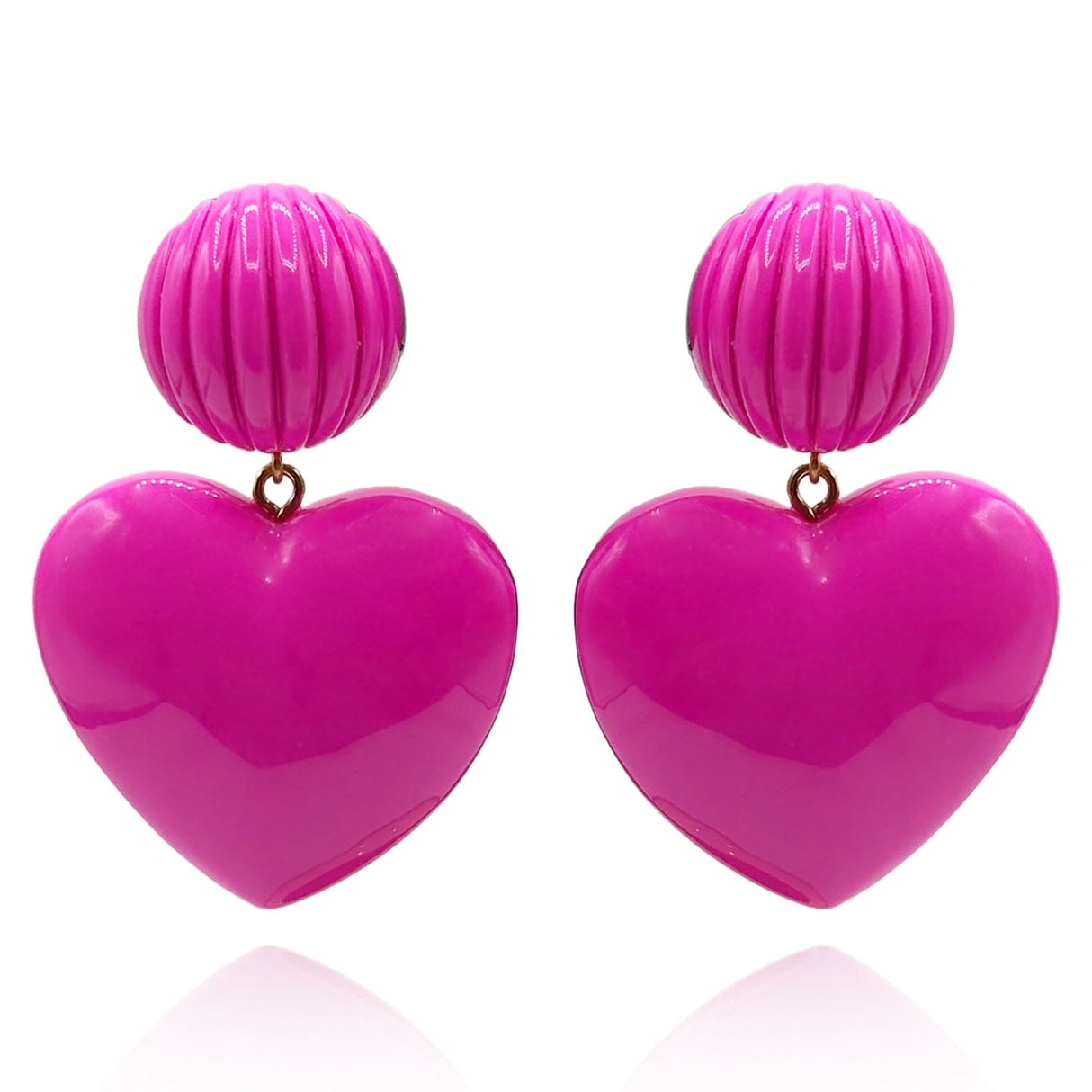 Amour Carved Fuschia Resin Pierced Heart Drop Earrings