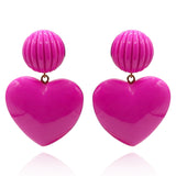 Amour Carved Fuschia Resin Pierced Heart Drop Earrings