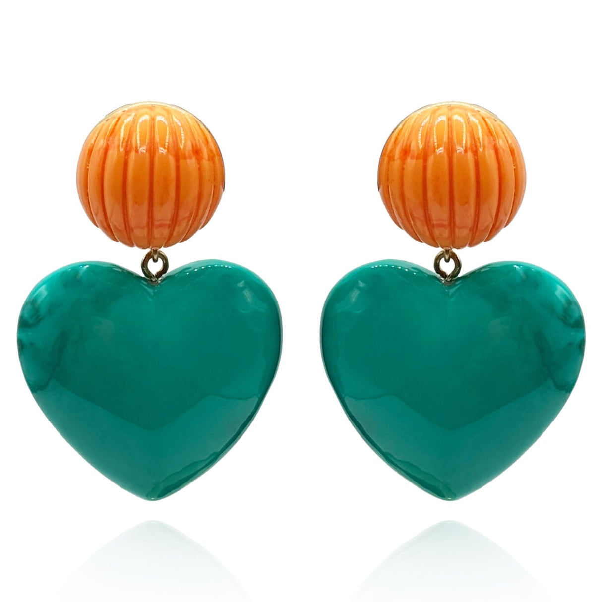 Amour Carved Coral Pierced Resin With Jade Resin Heart Drop