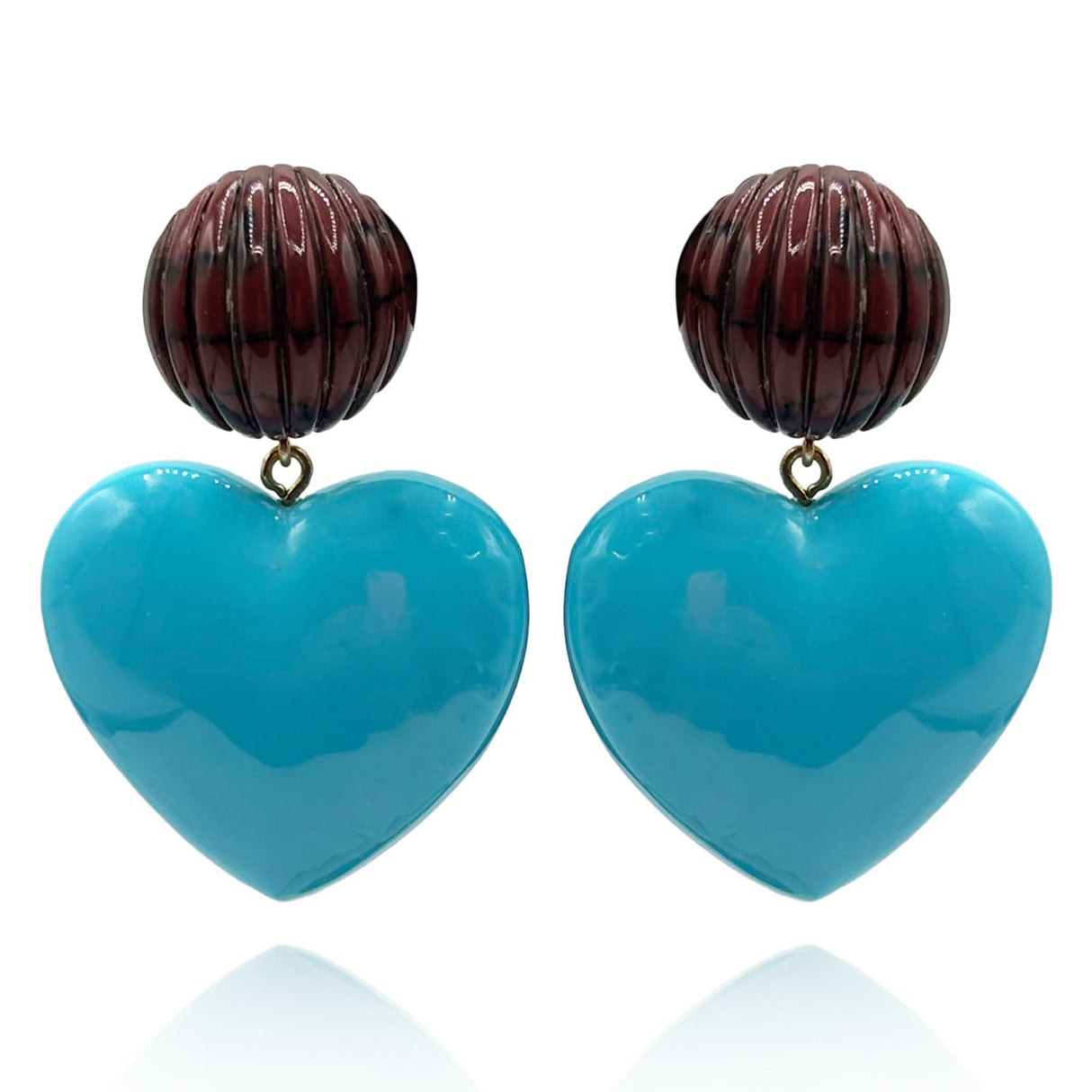 Amour Carved Tortoise Clip Resin With Turquoise Heart Drop