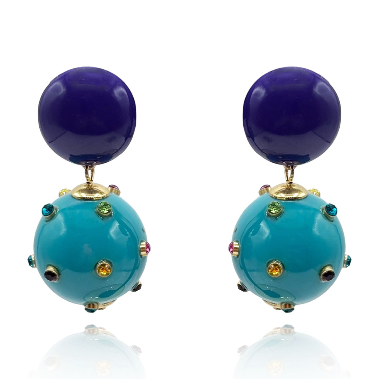 Valentina Purple and Turquoise Resin Studded Pierced Earrings
