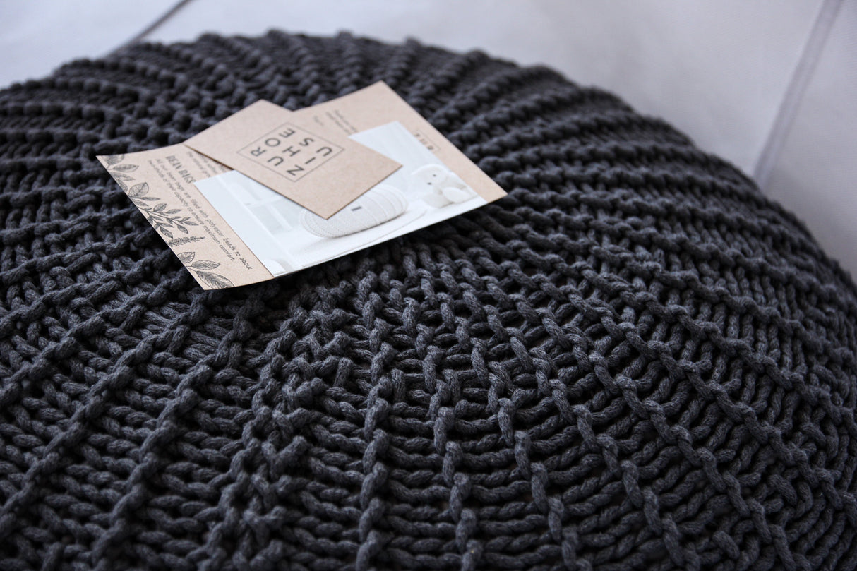 Knitted Pouffe, Medium | CHARCOAL