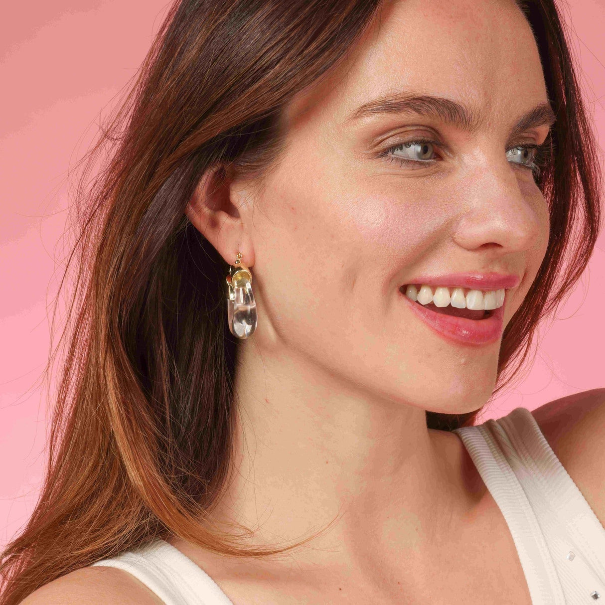 Clear Resin and Gold Hoop Earrings