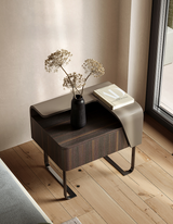 Aella Contemporary Bedside Table, Solid Wood