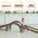 4in1 Montessori Climbing Frame: Triangle Ladder + Arch/Rocker + Slide Board/Ramp + Net – Chocolate
