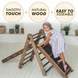 4in1 Montessori Climbing Frame: Triangle Ladder + Arch/Rocker + Slide Board/Ramp + Net – Chocolate