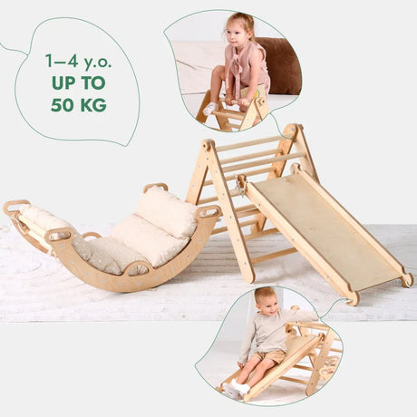 4in1 Montessori Climbing Frame: Triangle Ladder + Climbing Arch + Slide Board + Cushion (1-3 Y.o)