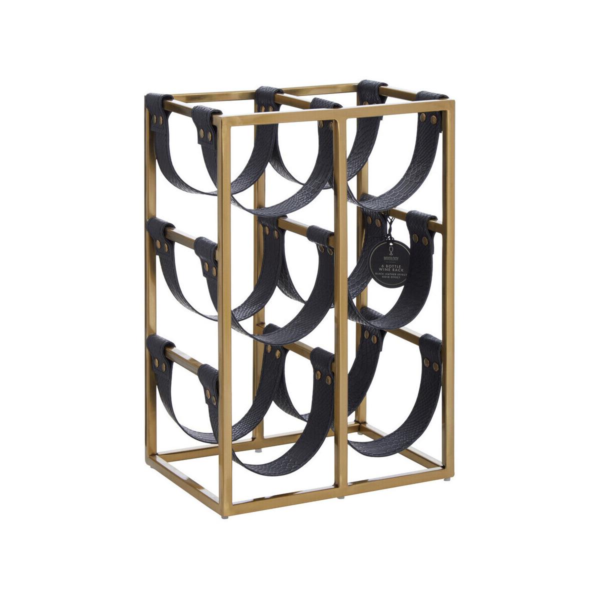 Mixology Six Bottle Sling Wine Rack in Gold Finish