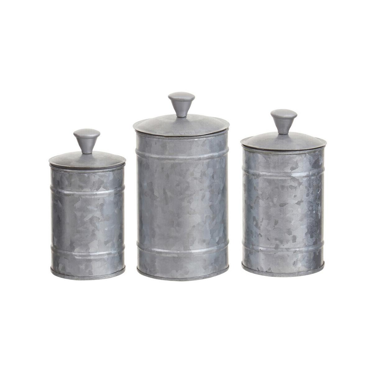 Drummond Set Of Three Galvanised Steel Canisters